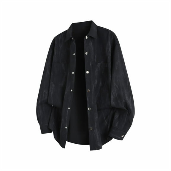 Xzbqbs Polo Shirts for Men Button Down Long Sleeve Loose Graphic Shacket Casual Fashion Lightweight Y2k Hip Hop Streetwear Shirts