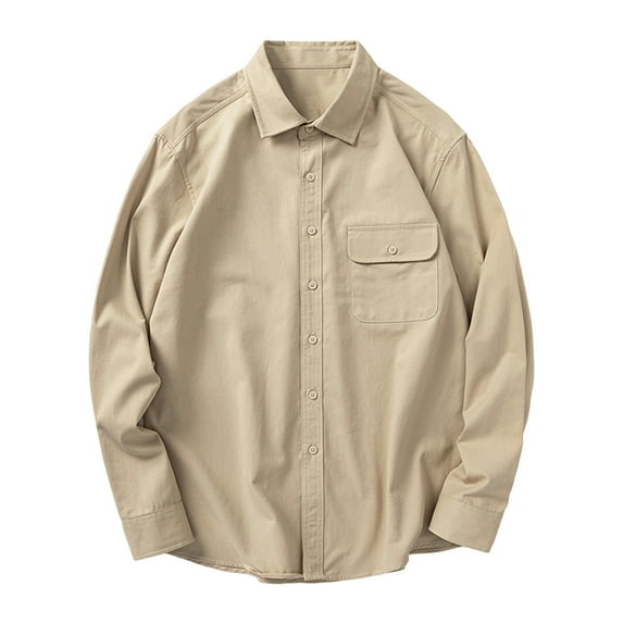 Xzbqbs Polo Shirts for Men Button Down Loose Fit Long Sleeve Lapel Shirts Caual Fashion Lightweight Solid Color Shirts with Pocket