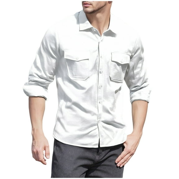 Xzbqbs Polo Shirts for Men Casual Button Up Long Sleeve Work Shirts Casual Fashion Lightweight Untucked Shirts with Flap Pockets