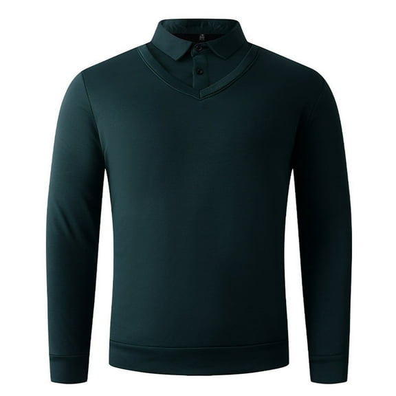 Xzbqbs Polo Shirts for Men Casual Fake Two-Piece Long Sleve Shirts Lightweight Slim Fit Classic Collared Golf Shirts for Men