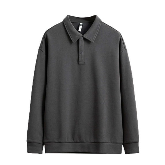 Xzbqbs Polo Shirts for Men Long Sleeve Button Loose Fit Sweatshirts Casual Fashion Lightweight Solid Color Collared Pullover Shirts