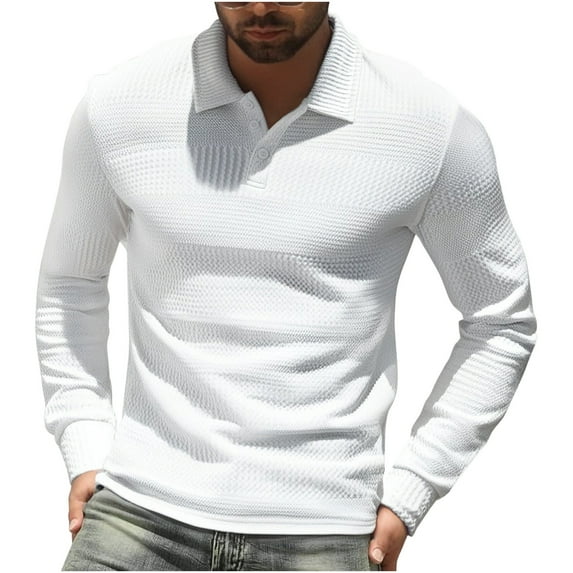 Xzbqbs Polo Shirts for Men Long Sleeve Knitted Jacquard Shirts Button Casual Fashion Lightwight Slim Fit Solid Color Business Shirts