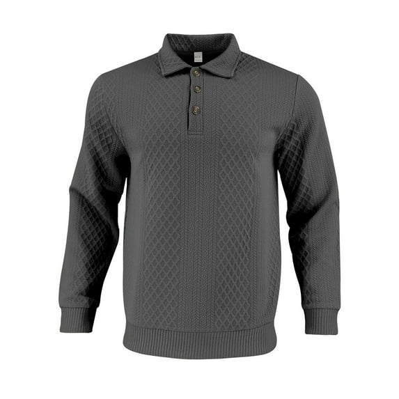 Xzbqbs Polo Shirts for Men Long Sleeve Knitted Jacquard Shirts Button Casual Fashion Lightwight Slim Fit Solid Color Golf Shirts