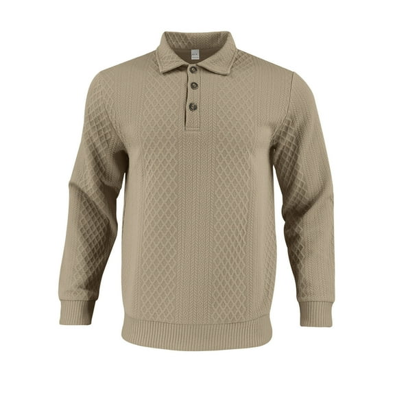 Xzbqbs Polo Shirts for Men Long Sleeve Knitted Jacquard Shirts Button Casual Fashion Lightwight Slim Fit Solid Color Golf Shirts