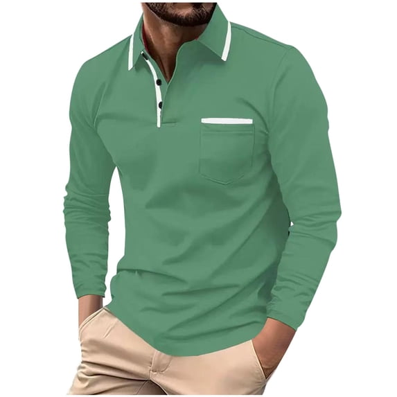 Xzbqbs Polo Shirts for Men Long Sleeve Lightweight Button Down Golf Shirts Casual Fashion Slim Fit Solid Color Business Shirts
