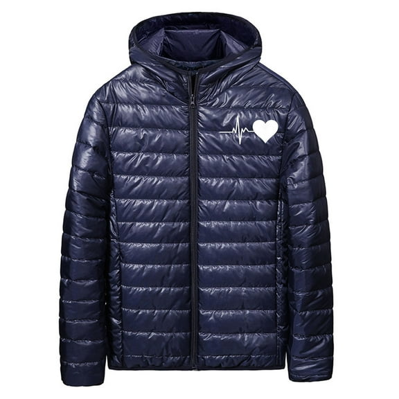 Xzbqbs Puffer Jacket Men Lightweight Packable Quilted Jackets Hooded Bubble Winter Down Coat Graphic Insulated Thick Outwear Pockets