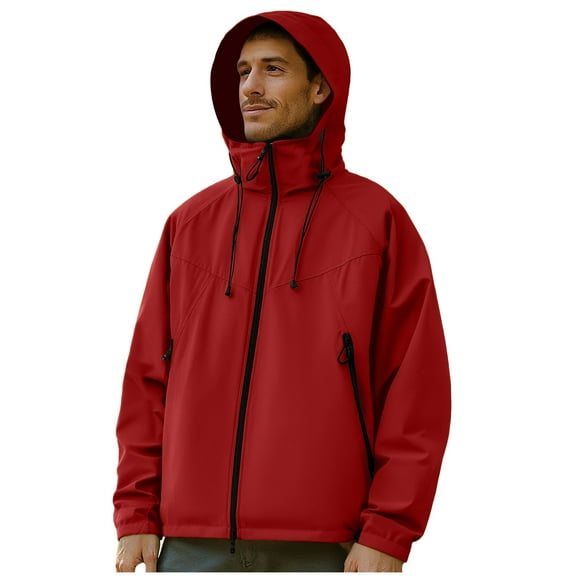 Xzbqbs Rain Jacket Men Full Zip Up Waterproof with Hood Casual Lightweight Windbreaker Outdoor Hiking Softshell Raincoat Jackets