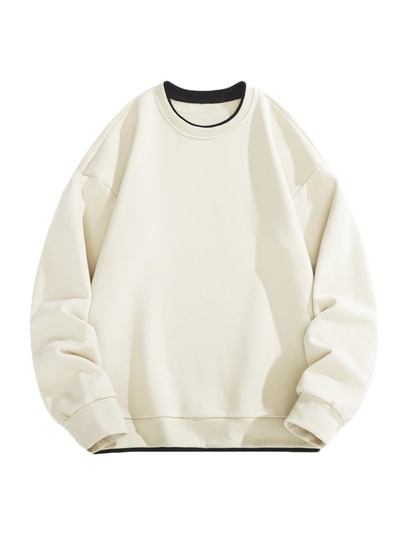 Shirts for Men Casual Long Sleeve Loose Fit Sweatshirts Crewneck Lightweight Solid Color Pullover Classic Track Shirts