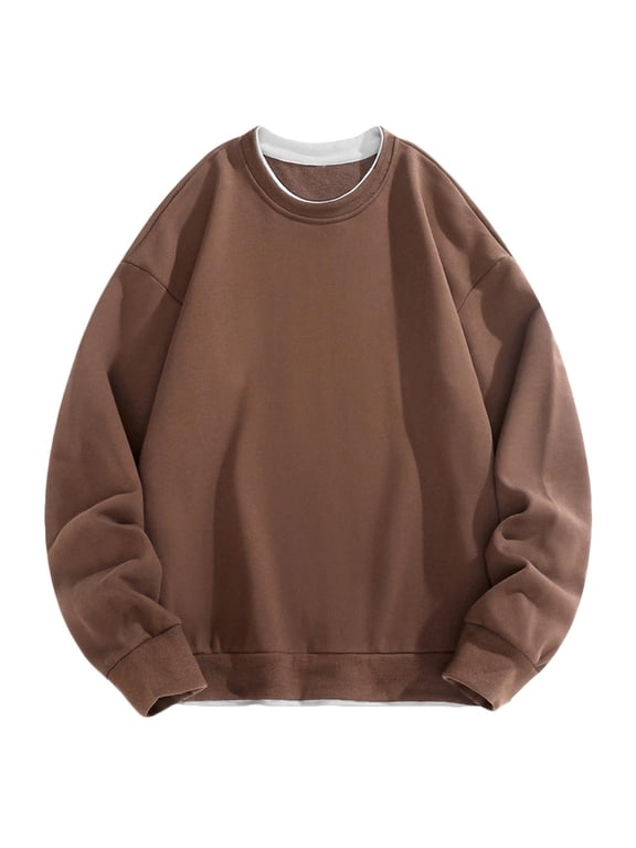 Shirts for Men Casual Long Sleeve Loose Fit Sweatshirts Crewneck Lightweight Solid Color Pullover Classic Track Shirts