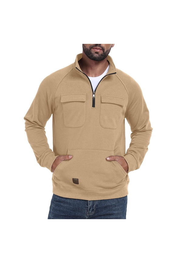 Shirts for Men Long Sleeve Quarter Zip Tactical Work Pullover Casual Lightweight Slim Fit Sweatshirts with Multi Pockets