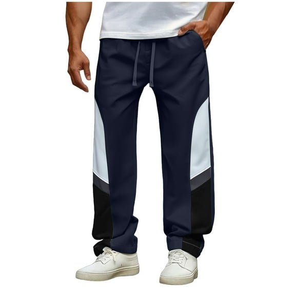 Xzbqbs Sweatpants for Men Straight Joggers Pants Drawstring Elastic Waist Sweatpants Color Block Workout Running Gym Track Pants