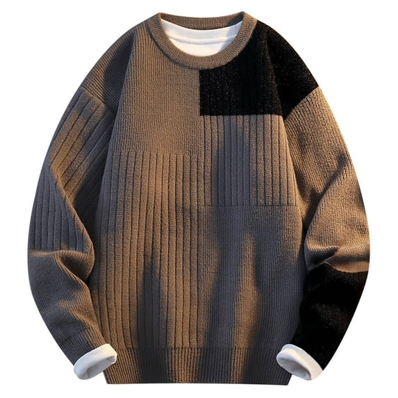 Xzbqbs Sweatshirts for Men Crewneck Fleece Warm Pullover Hoodie Fashion Color Block Lightweight Fall Winter Hoodless Sweatshirt