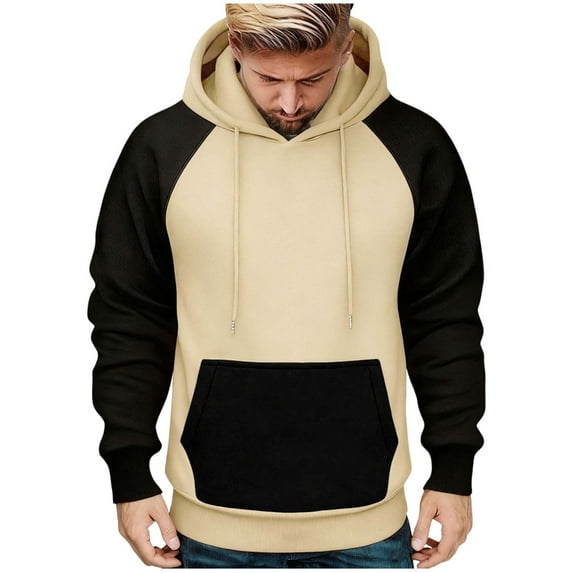 Xzbqbs Sweatshirts for Men Trendy Color Block Hoodies Fleece Long Sleeve Hooded Pullover Casual Patchwork Sweatshirts with Pocket