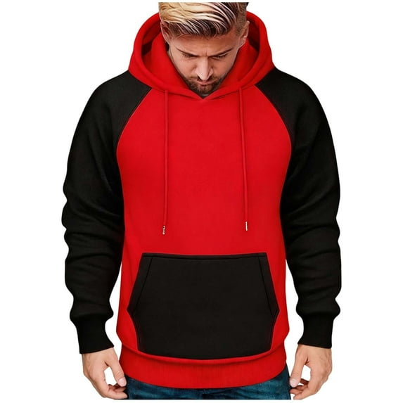 Xzbqbs Sweatshirts for Men Trendy Color Block Hoodies Fleece Long Sleeve Hooded Pullover Casual Patchwork Sweatshirts with Pocket