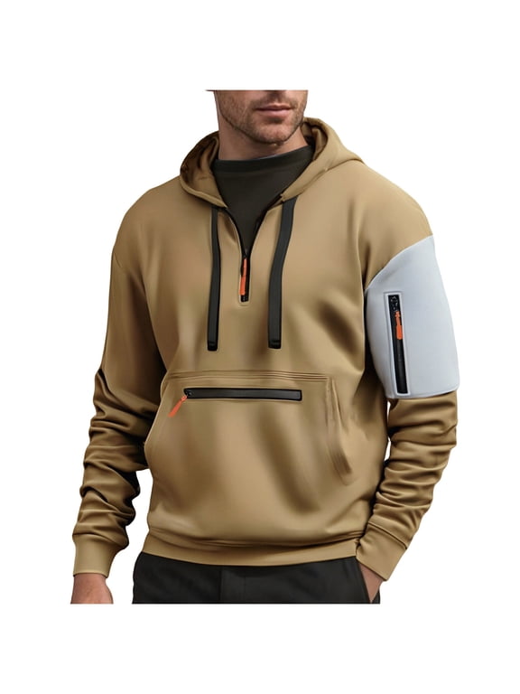 Tactical Hoodies for Men Casual Slim Drawstring Cargo Workwear Hoodie Pullover Lightweight Training Workout Sweatshirts
