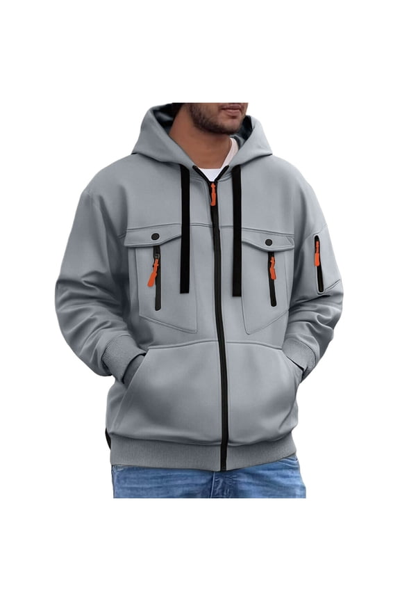 Tactical Hoodies for Men Full Zip Slim Drawstring Cargo Workwear Hoodie Pullover Lightweight Training Workout Sweatshirts