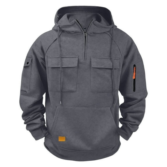 Xzbqbs Tactical Hoodies for Men Quarter Zip Slim Drawstring Cargo Workwear Hoodie Pullover Lightweight Training Workout Sweatshirts