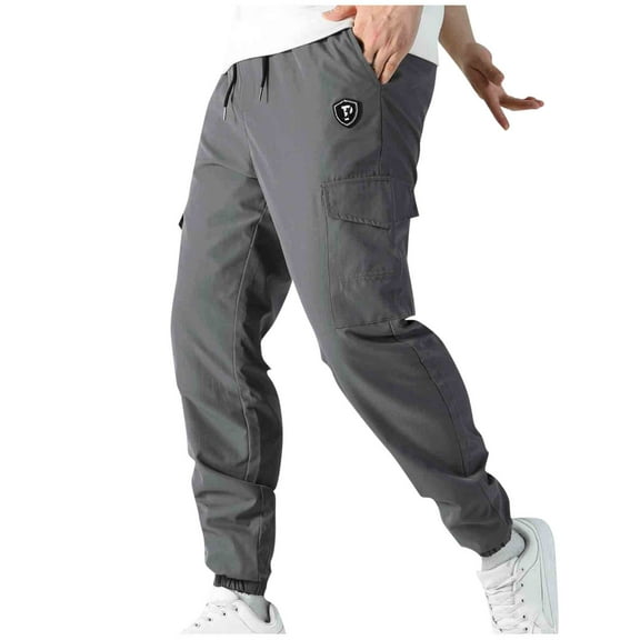 Xzbqbs Tactical Pants for Men Casual Tapered Stretch Lightweight Work Cargo Pants Drawstring Elastic Waist Jogger Cuffed Pants