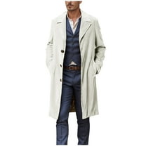 Xzbqbs Trench Coat for Men Single Breasted Lightweigth Jacket Mid Length Pea Coat Notch Lapel Jacket Business Casual Overcoat