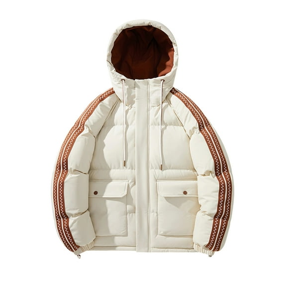 Xzbqbs Winter Jackets for Men Full Zip Windproof Puffer Jacket with Hood Casual Fashion Color Block Thicken Warm Quilted Jacket