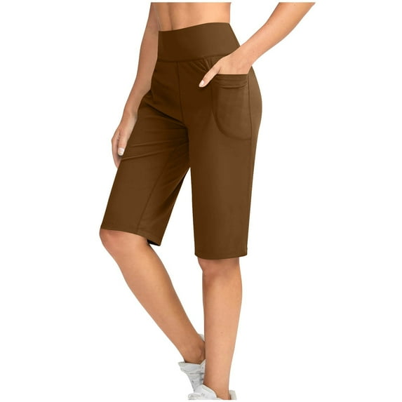 Xzbqbs Women's 12" Bermuda Shorts Knee Length with Pockets High Waisted Long Shorts for Women Stretch Casual Walking