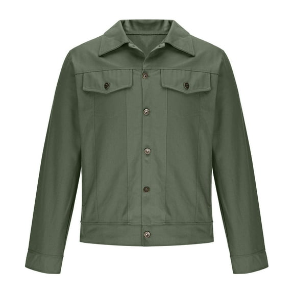 Xzbqbs Work Jackets for Men Casual Button Down Slim Fit Lapel Coat Vintage Lightweight Solid Color Workwear Jacket with Pocket