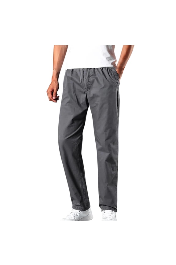 Work Pants for Men Casual Elastic Waist Drawstring Straight Track Pants Stretch Lightweight Jogger Workout Traning Pants