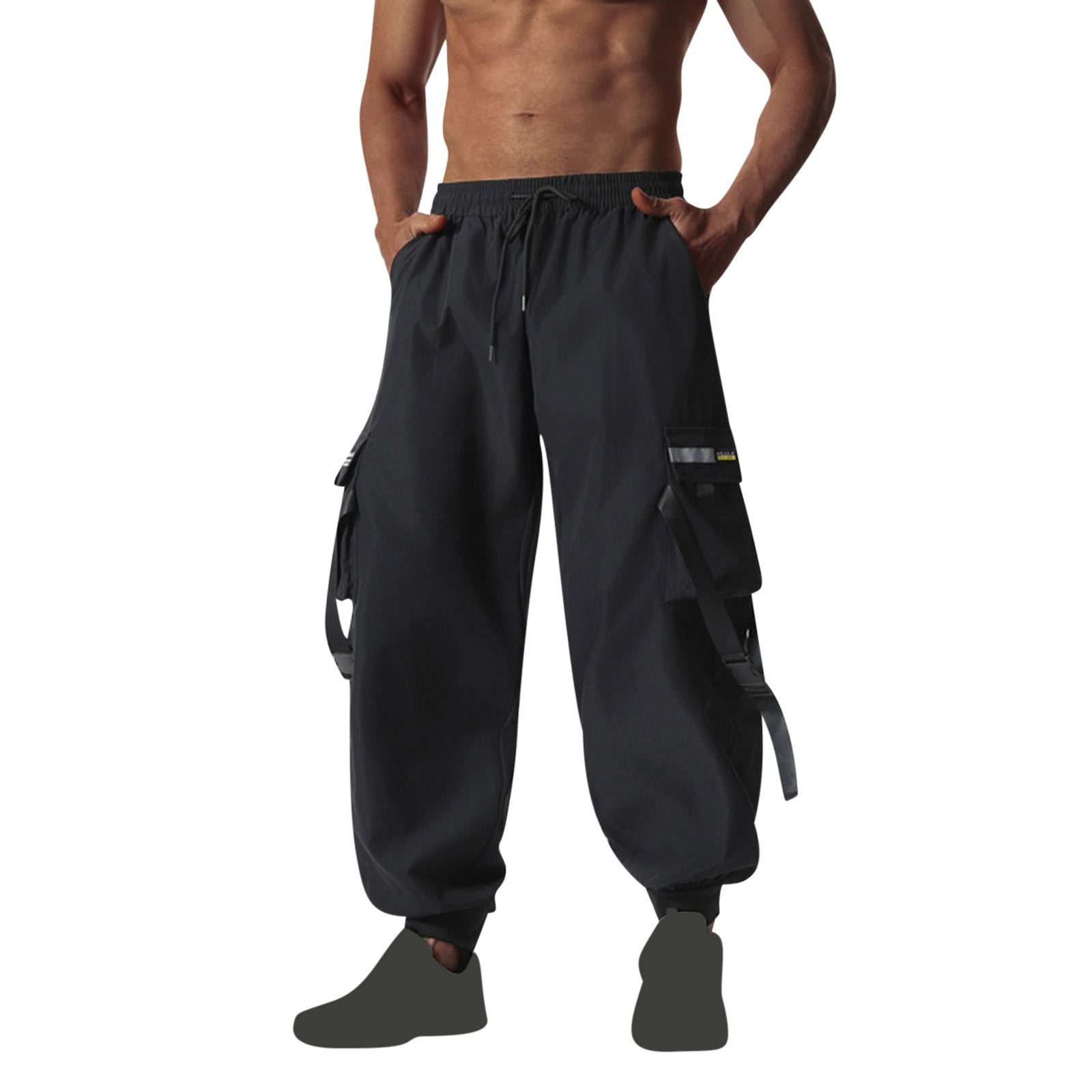 Xzbqbs Work Pants for Men Casual Elastic Waist Drawstring Tapered Cargo ...