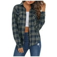 Xzfhgjd Womens Casual Roll Up Long Sleeve Boyfriend Plaid Button Down