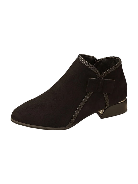 Y-088 Black Women Bow Decorated Suede Block Heel Boots Winter Fall Thick Sole Comfortable Classic Knot Ankle Boots For Ladies Dressy