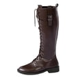 thumbnail image 1 of Y-375 Brown Womens Low Heel Knee High Boots Round Toe Lace Up Casual Solid Fall Winter Fashionable Boots, 1 of 9