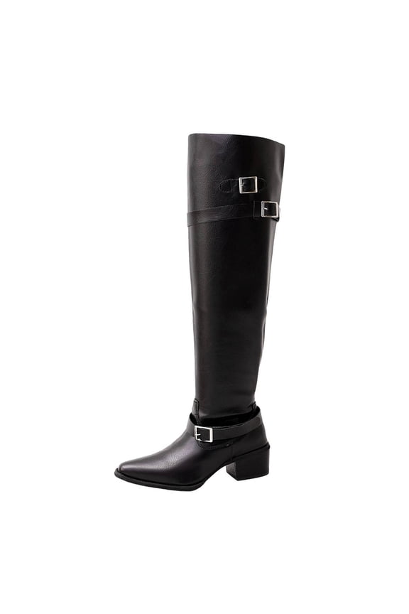 Y-563 Black Casual Over The Knee Boots Womens Fall Winter Fashionable Stretch Fit Comfortable Low Heel Long Boots Ladies