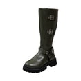 thumbnail image 1 of Y-572 Green Fashion Womens Winter Long Boots Round Toe Side Zipper Low Heel Chunky Knee High Pu Solid Color, 1 of 9