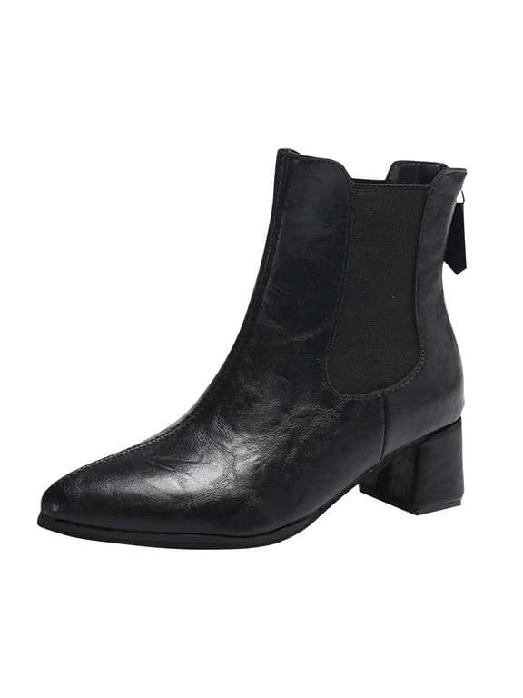 Y-61 Black Thick Heel Ankle Boots For Ladies Pointed Toe Low Heel Fall Winter Fashionable Trendy Casual Versatile Comfortable Short Boots Eye-Catching