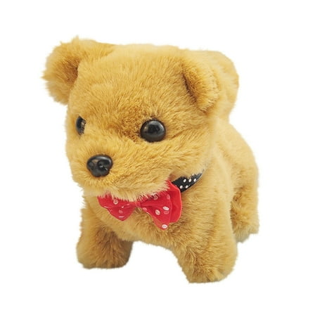 Y-614 Yellow Pett Electronic Plush Dog Toy Walks Simulation Stuffed Animal Bow Tie Children Interactive Pet Bichon Breed Yellow Shade