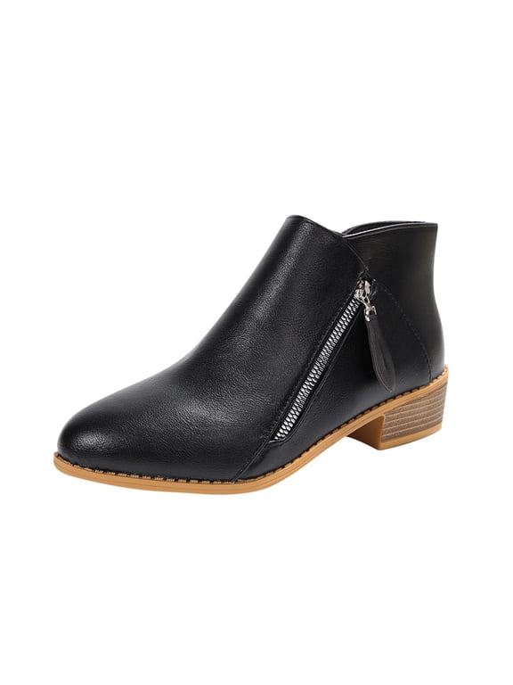 Y-647 Black Fall Boots For Women Pointed Toe Chunky Heel Side Zipper Mid-Calf Casual Versatile Sweet Cool Footwear