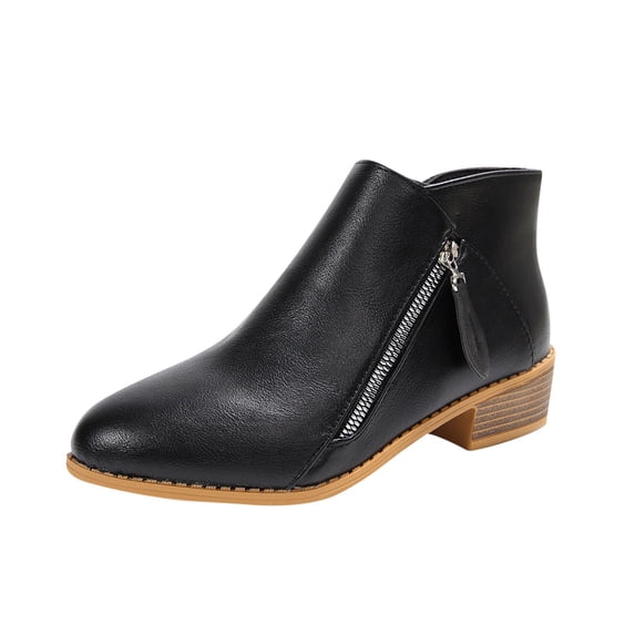 Y-647 Black Ladies Pointed Toe Chunky Heel Boots Side Zipper Mid-Calf Casual Versatile Sweet Cool Fall Footwear