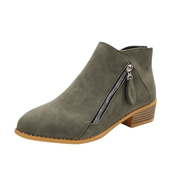 Y-647 Green Chunky Heel Boots For Women Pointed Toe Side Zipper Mid-Calf Casual Versatile Sweet Cool Fall Footwear