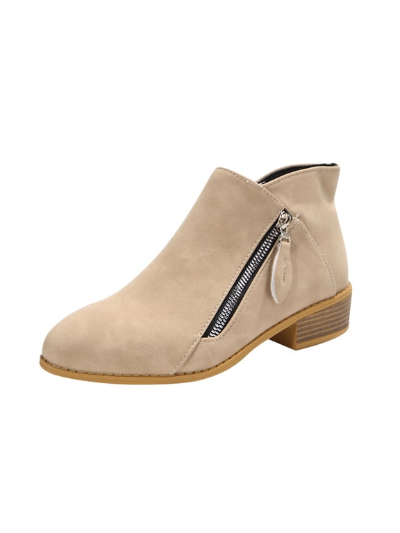 Y-647 Khaki Short Pointed Toe Boots Women Thick Heel Side Zipper Mid Calf Sweet Cool Casual Versatile Fashion