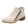thumbnail image 1 of Y-647 White Women S Pointed Toe Side Zipper Fall Boots Chunky Heel Mid-Calf Casual Versatile Sweet Cool Footwear, 1 of 7