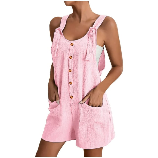 Y-870 Pink Loose Fit Overalls Shortalls for Women Fall Summer Spandex ...