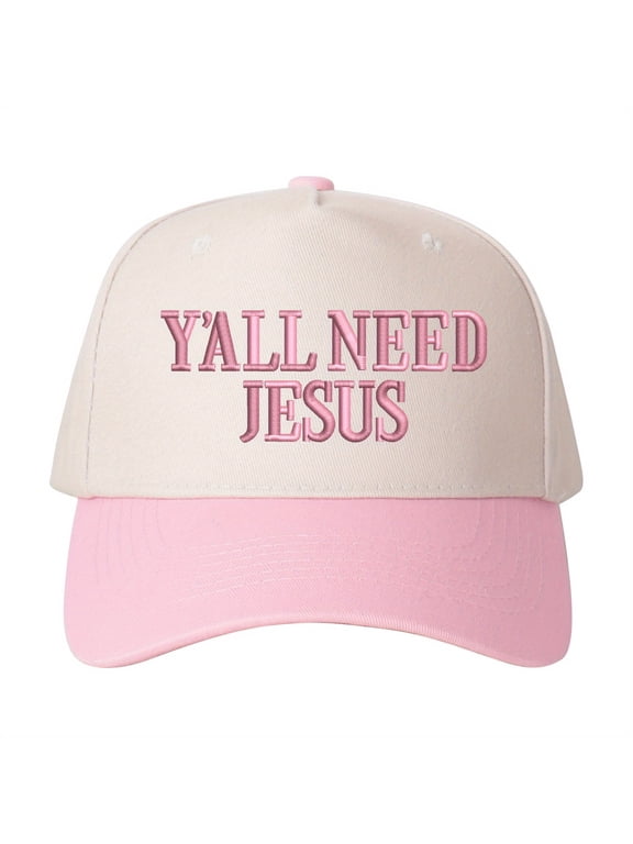 Y'ALL NEED JESUS Embroidered Patchwork Trucker Cap | Adjustable Unisex Snapback, Faith with Sass Essential