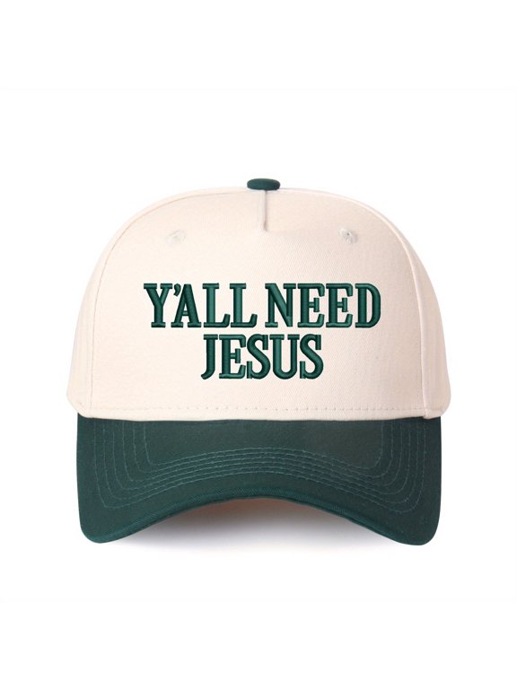 Y'ALL NEED JESUS Embroidered Patchwork Trucker Cap | Adjustable Unisex Snapback, Faith with Sass Essential