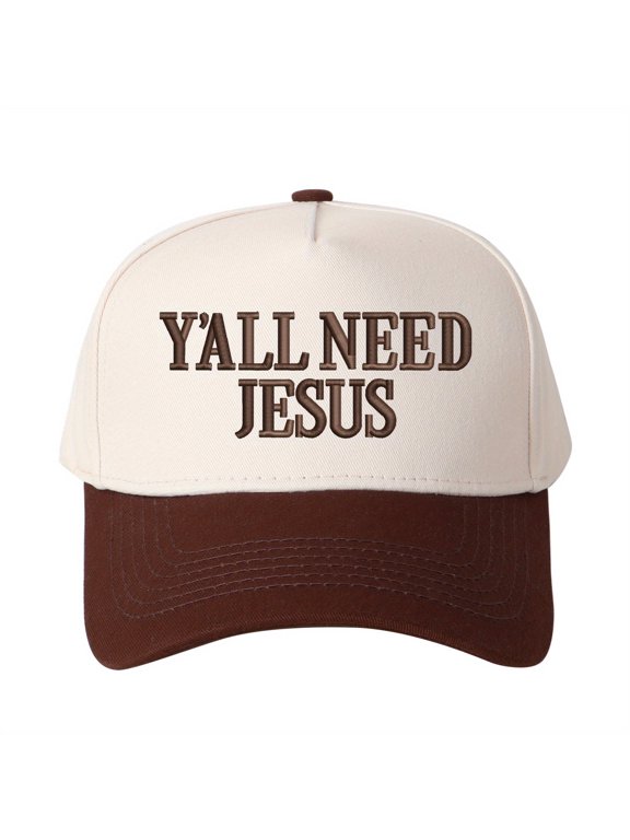 Y'ALL NEED JESUS Embroidered Patchwork Trucker Cap | Adjustable Unisex Snapback, Faith with Sass Essential
