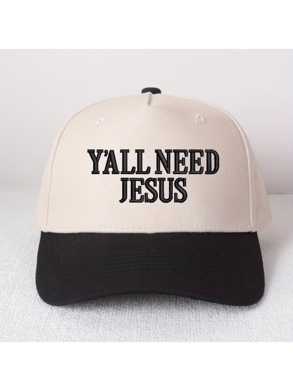 Y'ALL NEED JESUS Embroidered Patchwork Trucker Cap | Adjustable Unisex Snapback, Faith with Sass Essential