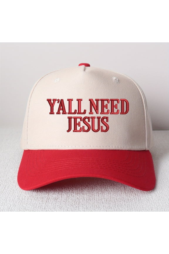 Y'ALL NEED JESUS Embroidered Patchwork Trucker Cap | Adjustable Unisex Snapback, Faith with Sass Essential