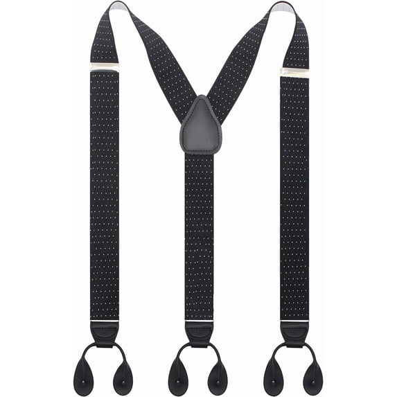 Y Back Button 1.4" Suspenders for Men with Stylish Leather Button Ends Long Lasting Stretch Ultimate Fashion