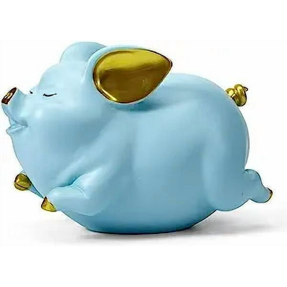Y.Byani Piggy Bank Coin Bank Pig Statue Gifts Polyresin Home Decor Arts 8.3 inch (Blue)