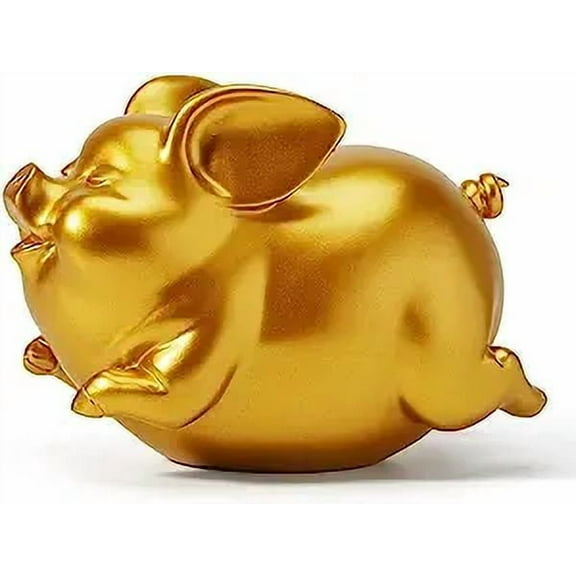 Y.Byani Piggy Bank Coin Bank Pig Statue Gifts Polyresin Home Decor Arts 8.3 inch (Gold)