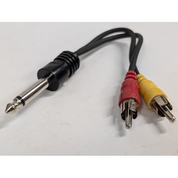 Y CORD 1/4" MONO MALE PHONO PLUG to 2- RCA MALE PLUGS